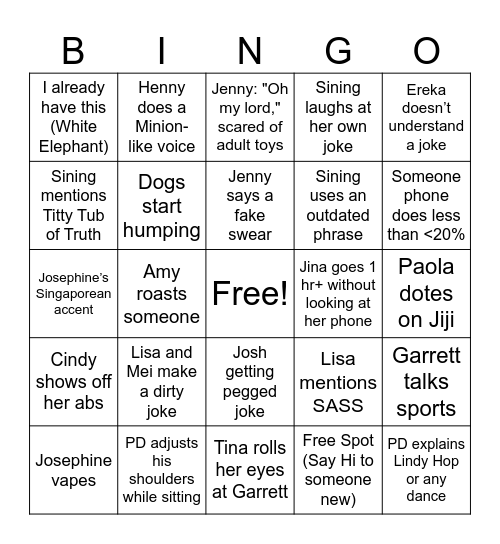 Emily Bingo Card