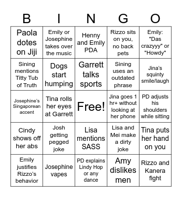 Jenny Bingo Card