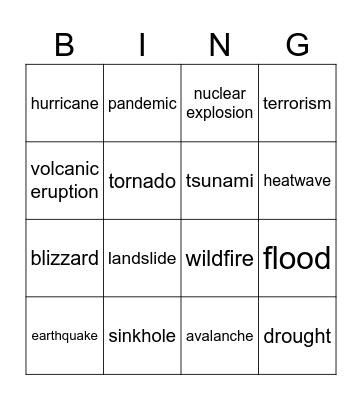 California disasters Bingo Card