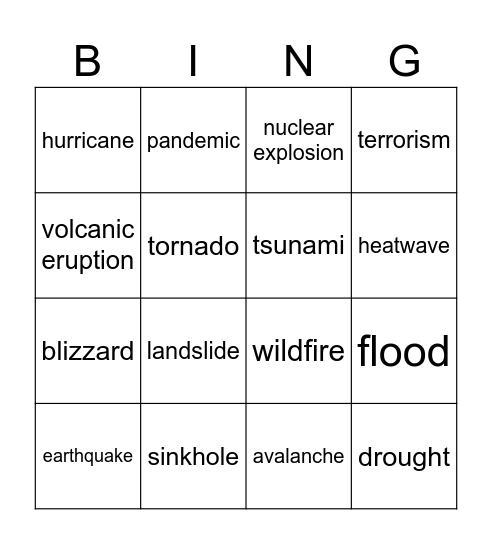 California disasters Bingo Card