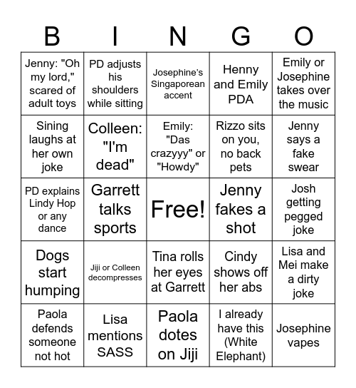 Jina Bingo Card