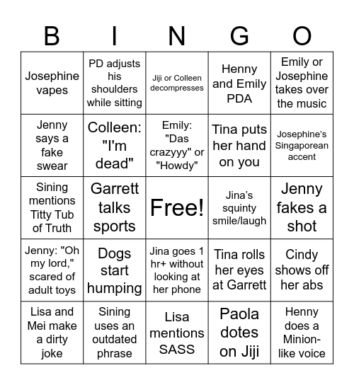 Josh Bingo Card