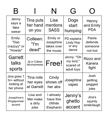 Sining Bingo Card