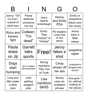 Tina Bingo Card