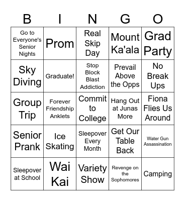Things We Wanna Do Bingo Card