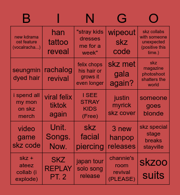 Esti's 2025 Stray Kids Bingo Card Bingo Card