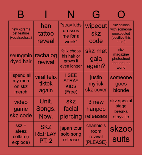 Esti's 2025 Stray Kids Bingo Card Bingo Card