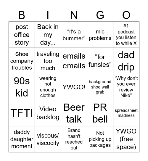 KRC Podcast Bingo Card