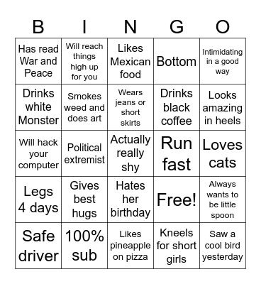 Tall Trans Girl Bingo Card