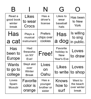 Untitled Bingo Card