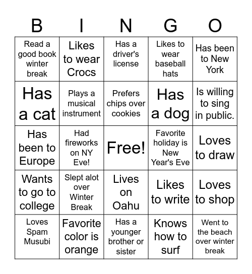 Untitled Bingo Card