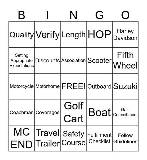 Special Lines Fulfillment Bingo Card