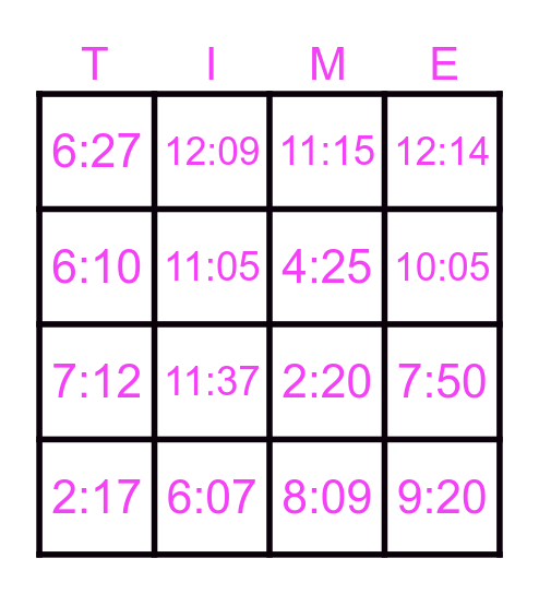 Bingo TIME Bingo Card