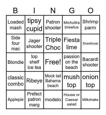 Applebees Bingo Card