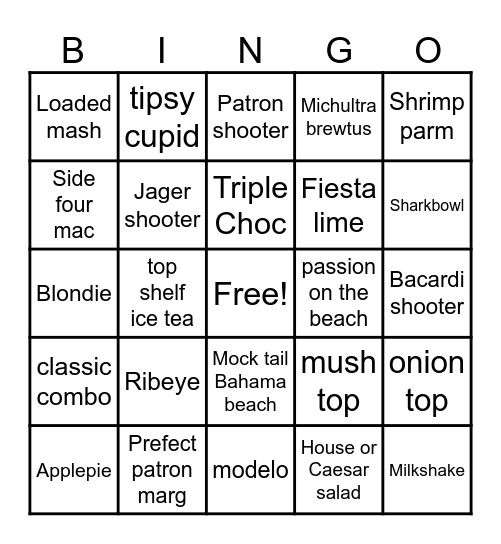 Applebees Bingo Card
