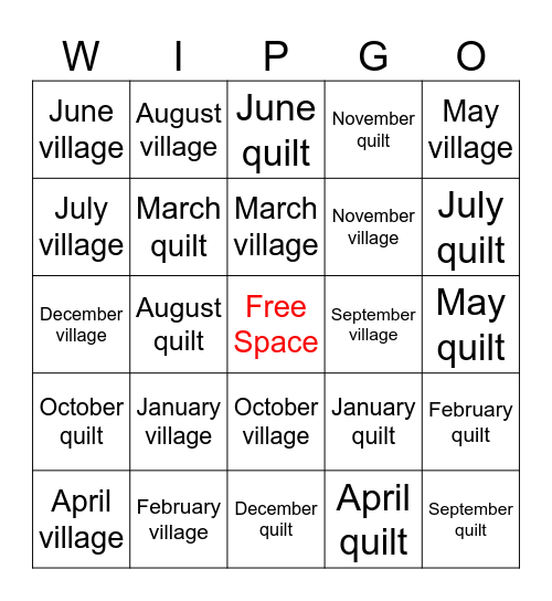 Kimberbell monthly projects Bingo Card