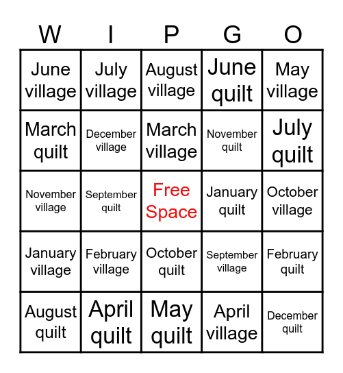 Kimberbell monthly projects Bingo Card