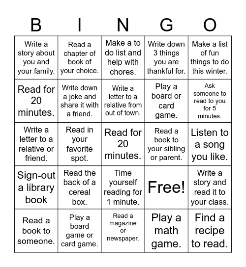 Literacy Week Bingo Fun Bingo Card