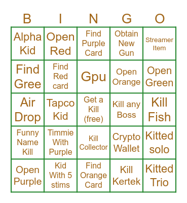 Tabor Bingo Card