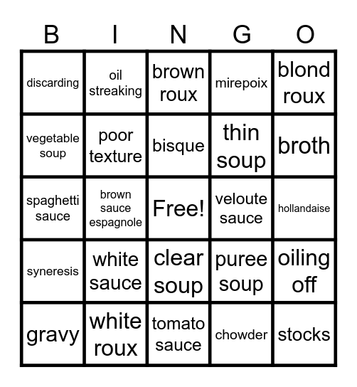 SAUCES Bingo Card