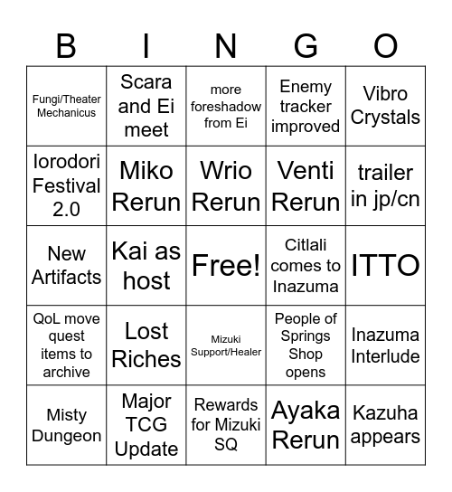 5.4 Livestream Bingo Card