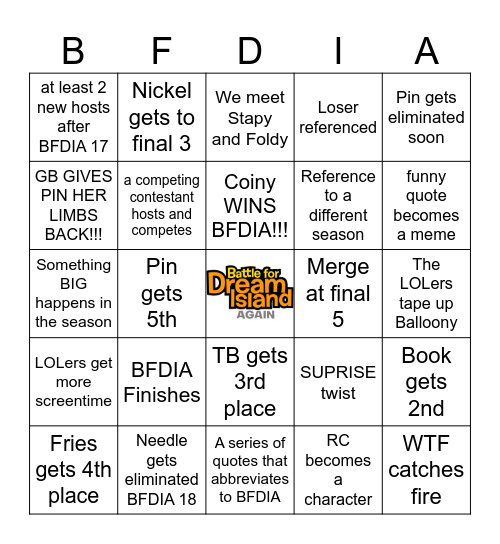 BFDIA Predictions 2025 Bingo Card