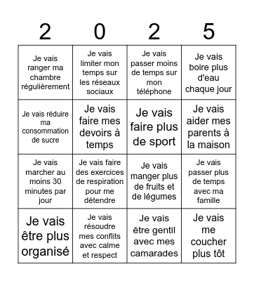 Les résolutions de Eli Bingo Card