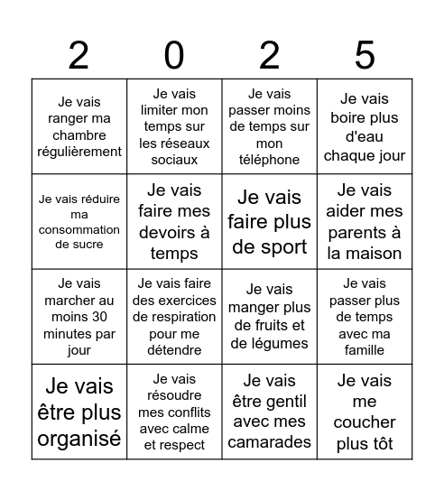 Les résolutions de Eli Bingo Card