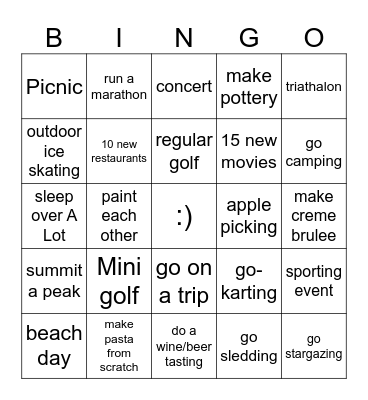 Dates Bingo Card