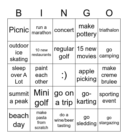 Dates Bingo Card