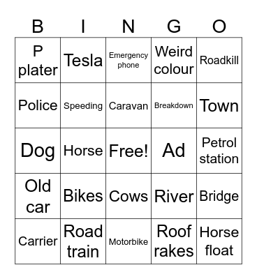 Highway Bingo Card