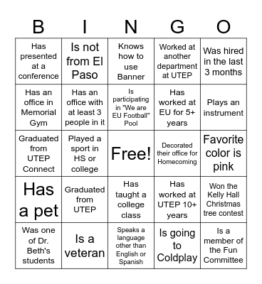 Extended University BINGO!! Bingo Card
