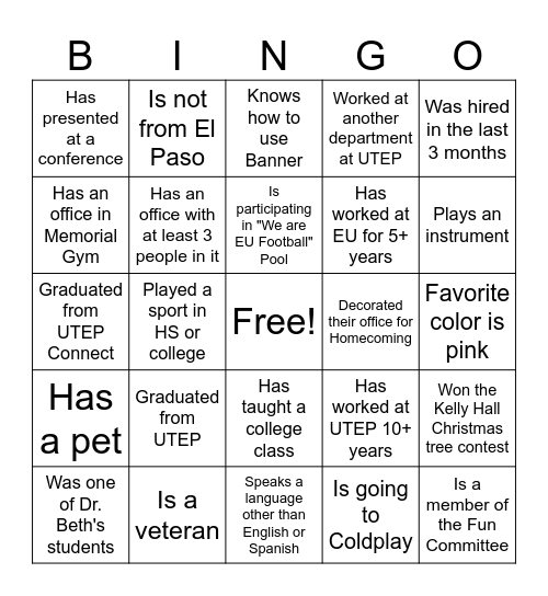 Extended University BINGO!! Bingo Card