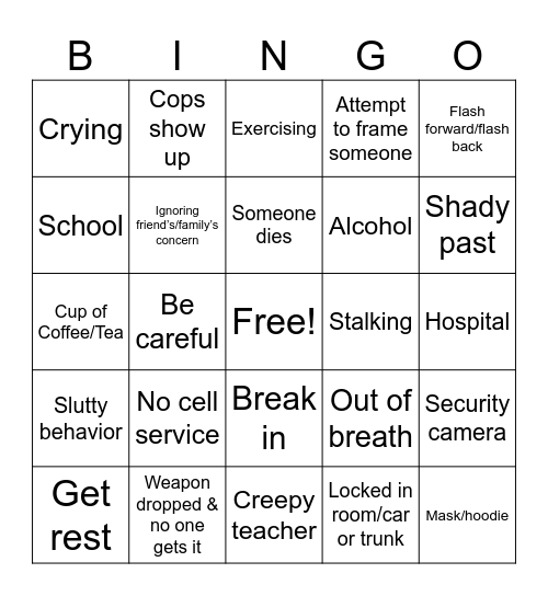 Lifetime Movie Bingo Card