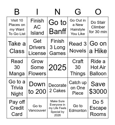 New Years! Bingo Card
