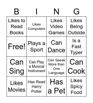 Human Bingo Card