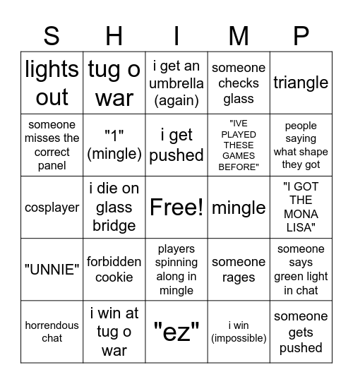 shrimp game bingo Card