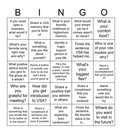 U-20 Alumni Bingo Card