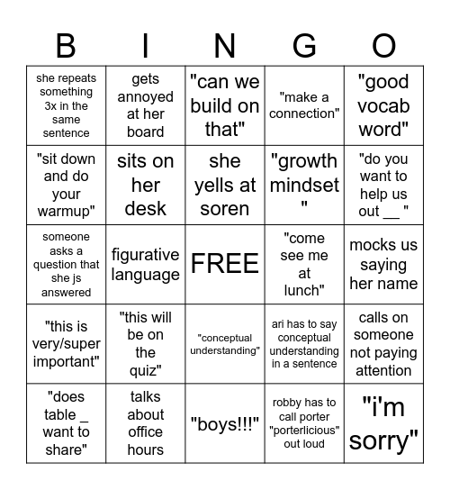Untitled Bingo Card