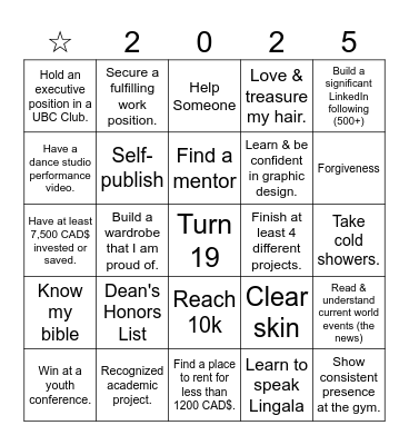 LIFE Bingo Card
