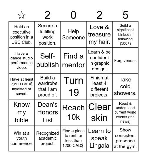 LIFE Bingo Card