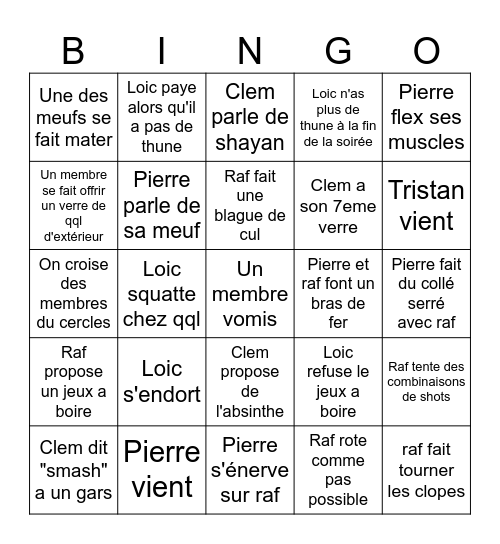 soirée de vendredi Bingo Card