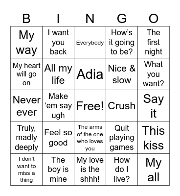Top Songs of 1998 Bingo Card