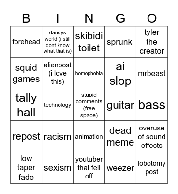 youtube shorts Bingo Card