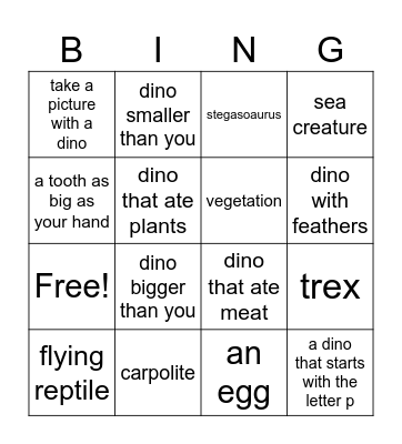 Paleontology Museum Bingo Card