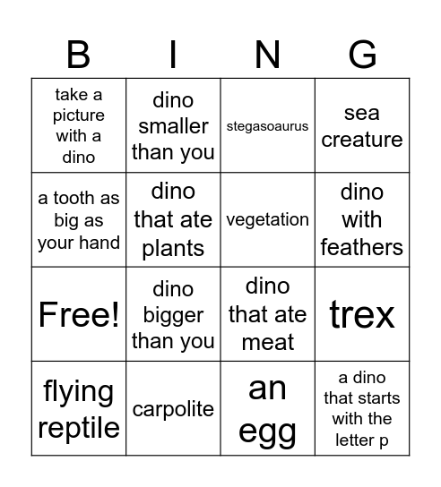 Paleontology Museum Bingo Card