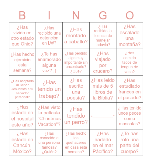 Presente perfecto Bingo Card