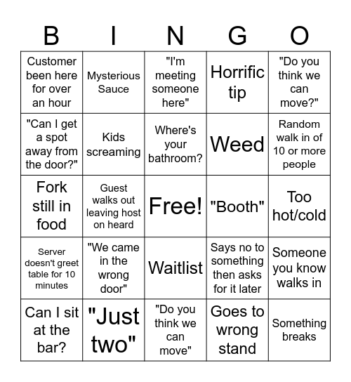Chili's Bingo Card