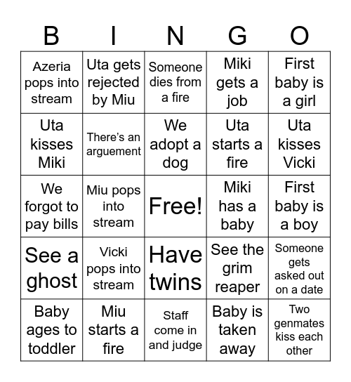 Uta Bingo Card