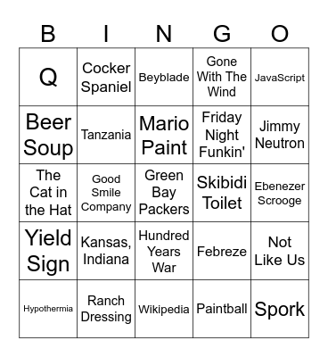 Wiki Race Thing Bingo Card